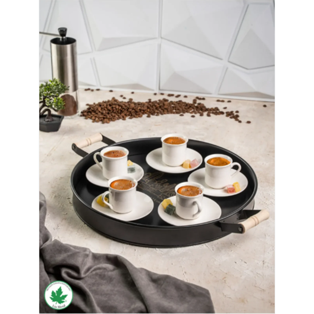 WARDY 28226 SİYAH BASKI 37 CM AHSAP KULP TEPSİ