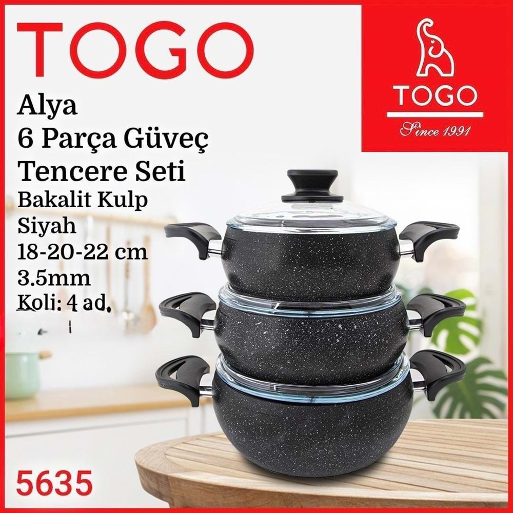 TOGO 5635 6PRÇ SİYAH GRANİT TENCERE SETİ