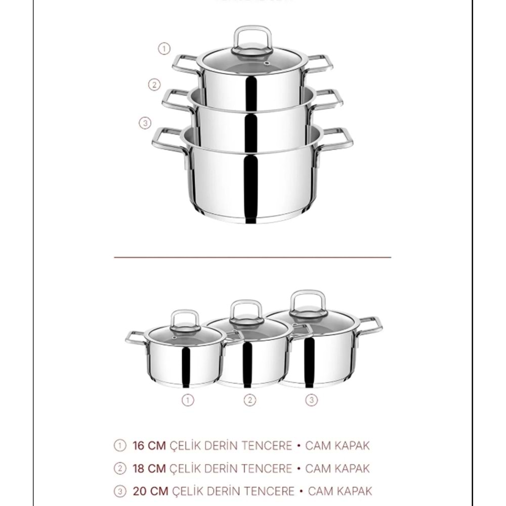 NMS ELİSA 16-18-20 ÇELİK TENCERE SET