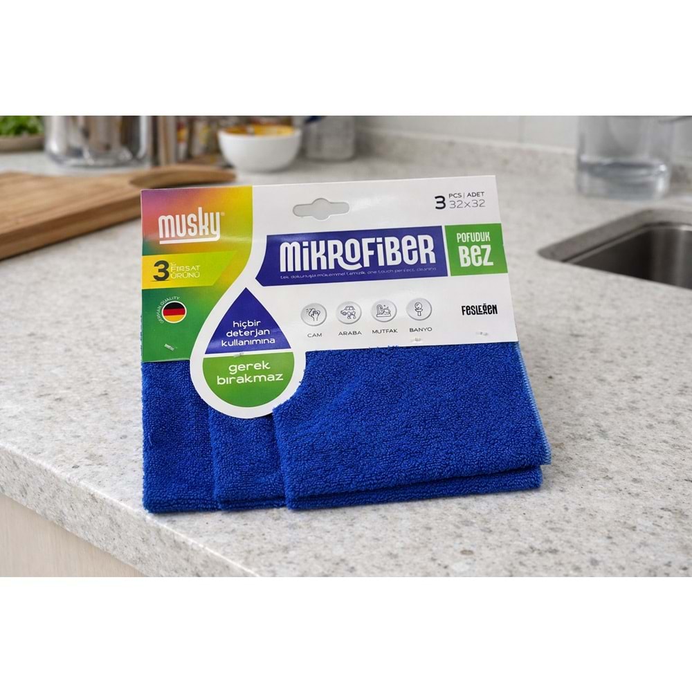 MUSKY 3LÜ MİKROFİBER FESLEĞEN BEZ 32*32