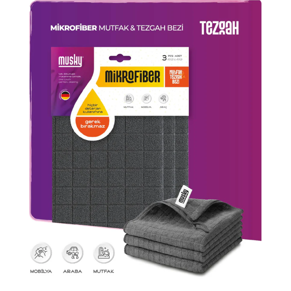 MUSKY 3LÜ MİKROFİBER TEZGAH BEZİ 40*40