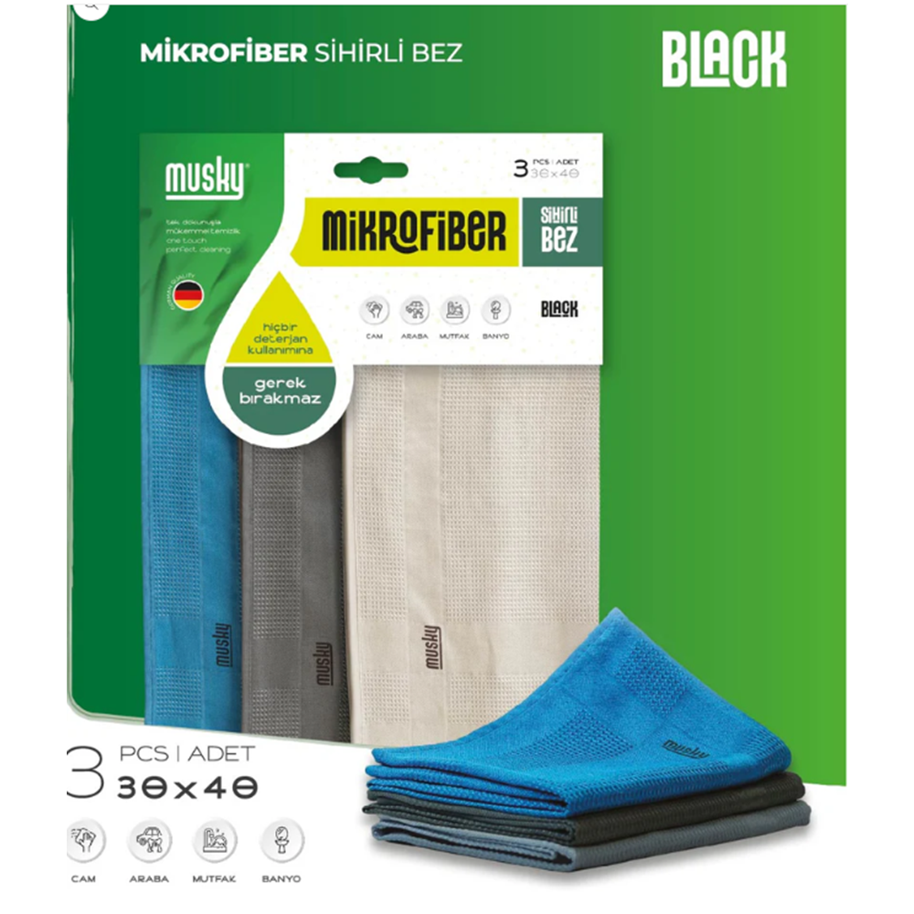 MUSKY BLACK PİNK SERİSİ 3 LÜ MİKROFİBER BEZ