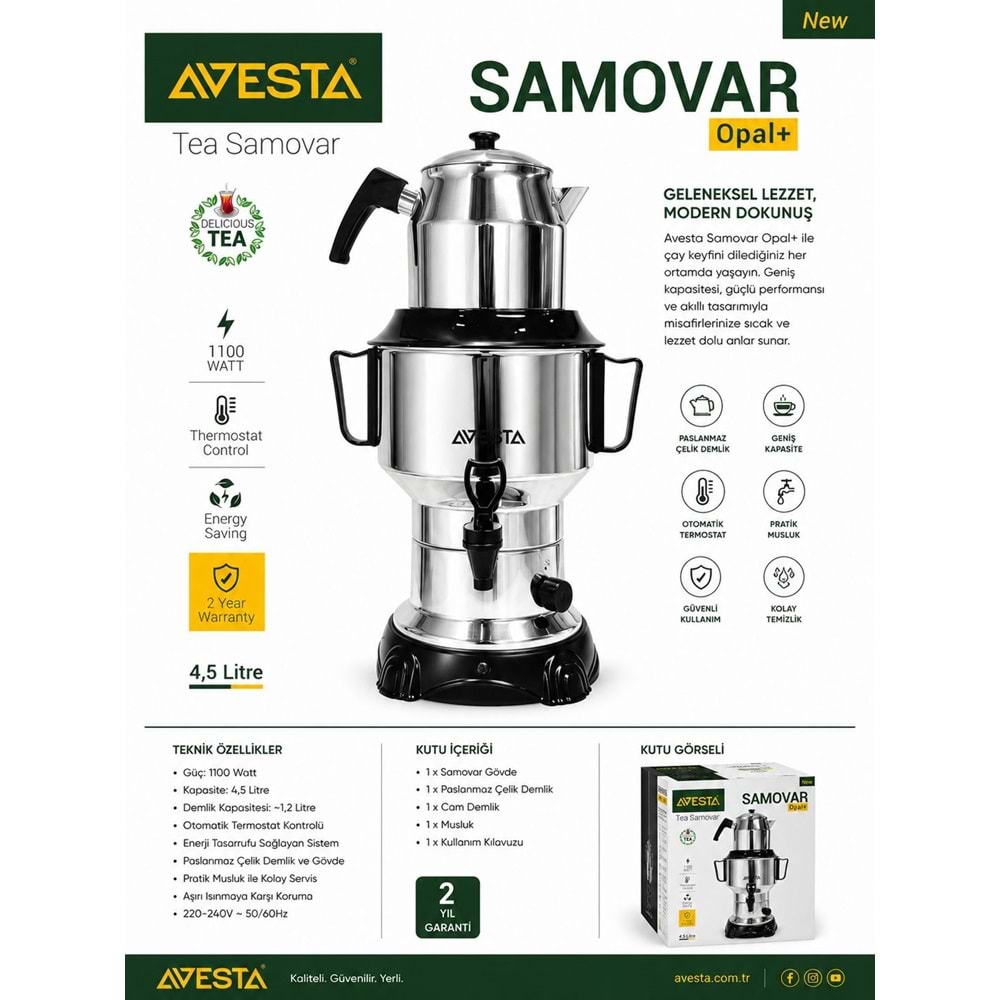 AVİ-1151 SAMOVAR 4,5 LİTRE SEMAVER