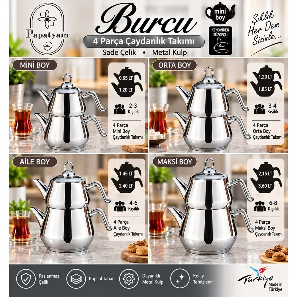 PAPATYAM BURCU METAL ORTA ÇELİK ÇAYDANLIK