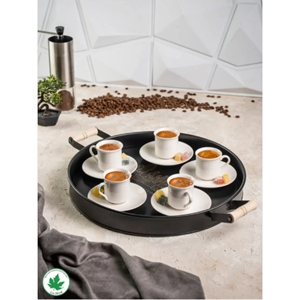 WARDY 28226 SİYAH BASKI 37 CM AHSAP KULP TEPSİ