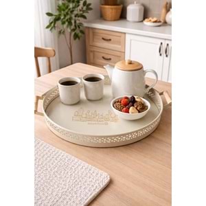 WARDY 04656 CAPPUCİNO DANTEL 37 CM AHSAP KULP TEPSİ