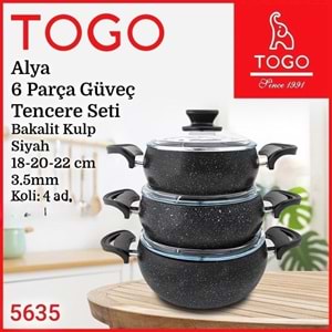 TOGO 5635 6PRÇ SİYAH GRANİT TENCERE SETİ