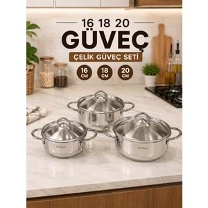 ETERNİA GÜVEÇ 16_18_20 ÇELİK TENCERE SETİ