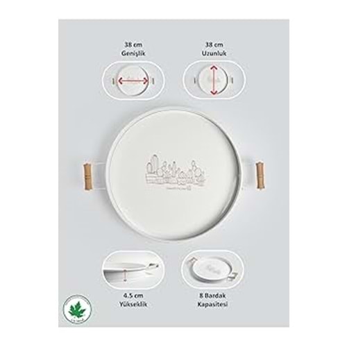 WARDY 28233 BEYAZ BASKI 37 CM AHSAP KULP TEPSİ