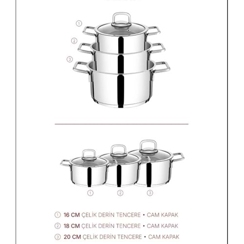 NMS ELİSA 16-18-20 ÇELİK TENCERE SET