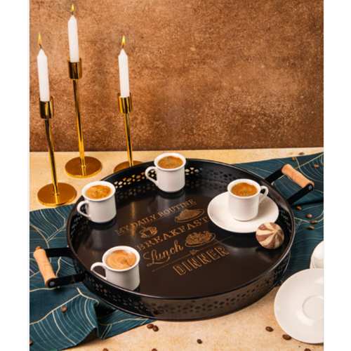 WARDY 25621 SİYAH DANTEL 37 CM AHSAP KULP TEPSİ