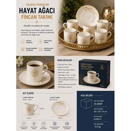 PORZELLAN YALDIZLI HAYAT AĞACI FİNCAN TAKIMI