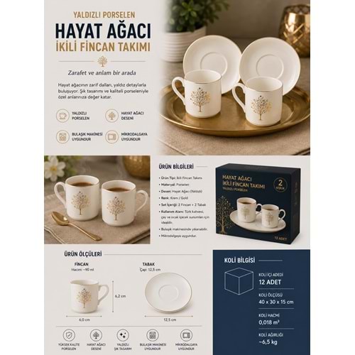 PORZELLAN HAYAT AĞACI 2 Lİ FİNCAN