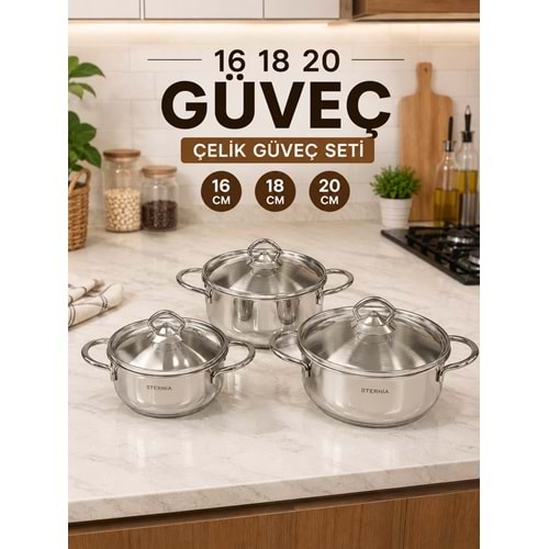 ETERNİA GÜVEÇ 16_18_20 ÇELİK TENCERE SETİ