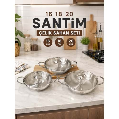 ETERNİA SAHAN 16_18_20 ÇELİK TENCERE SETİ