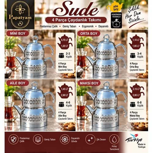 PAPATYAM SUDE METAL SATENLİ MİNİ ÇELİK ÇAYDANLIK