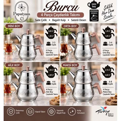 PAPATYAM BURCU SATENLİ MAXİ ÇELİK ÇAYDANLIK