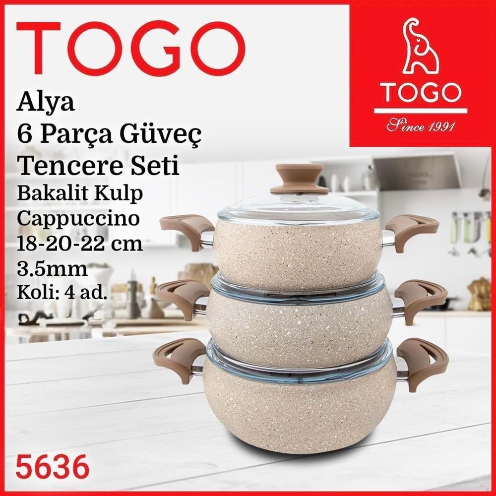 TOGO 5636 6PRÇ KAPİÇİNO GRANİT TENCERE SETİ