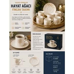 PORZELLAN YALDIZLI HAYAT AĞACI FİNCAN TAKIMI
