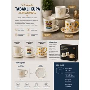 PORZELLAN EL DEKORLU VE BASKILI TABAKLI KUPA
